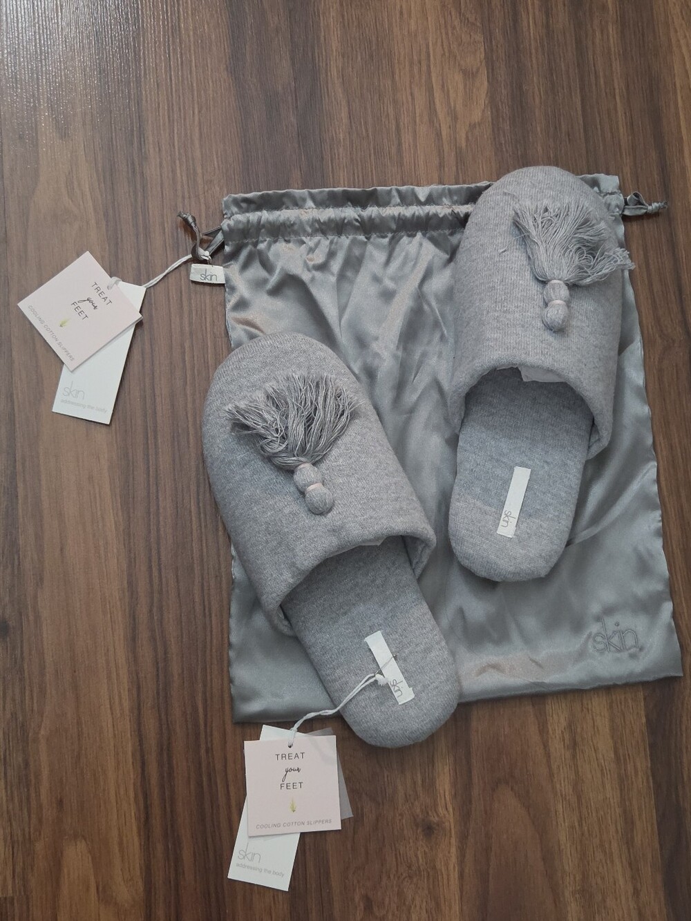 Skin Gray Tassel Cozy Cotton Slippers